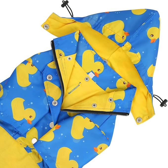 HDE Dog Raincoat Poncho Double Layer Zip Rain Jacket with Removable Hood, Leash Hole for Small to 3XL Dogs and Puppies Ducks Blue - L