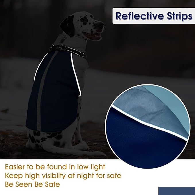Dog Coat,Water-Repellent Dog Winter Jacket with Adjustable Buckle,Reflective Turtleneck Pet Snow Vest Dogs,Warm FleeceDog Winter Coat Cold Weather Jacket with Harness Built-in,Blue,M