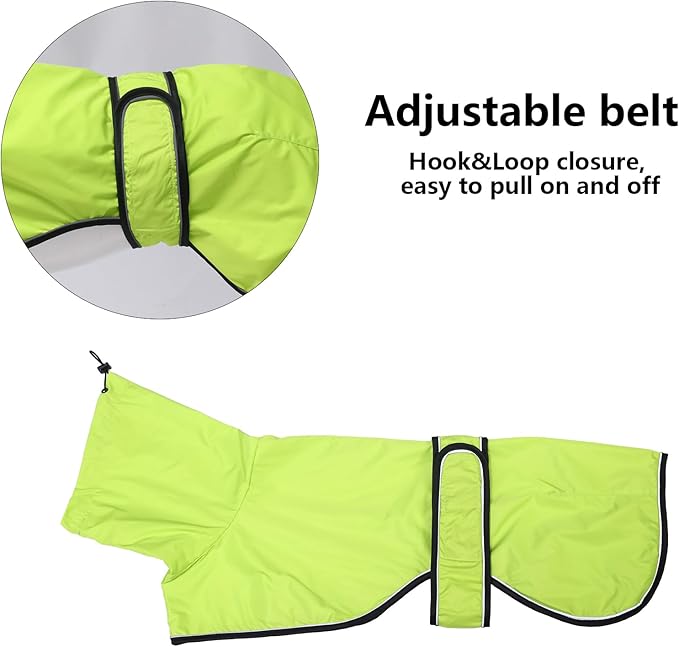Dog Raincoat with Reflective Bar, Rain/Water Resistant, Adjustable Vest - Dog Raincoats for Greyhounds, Lurchers and Whippets - Light Green - XXXL