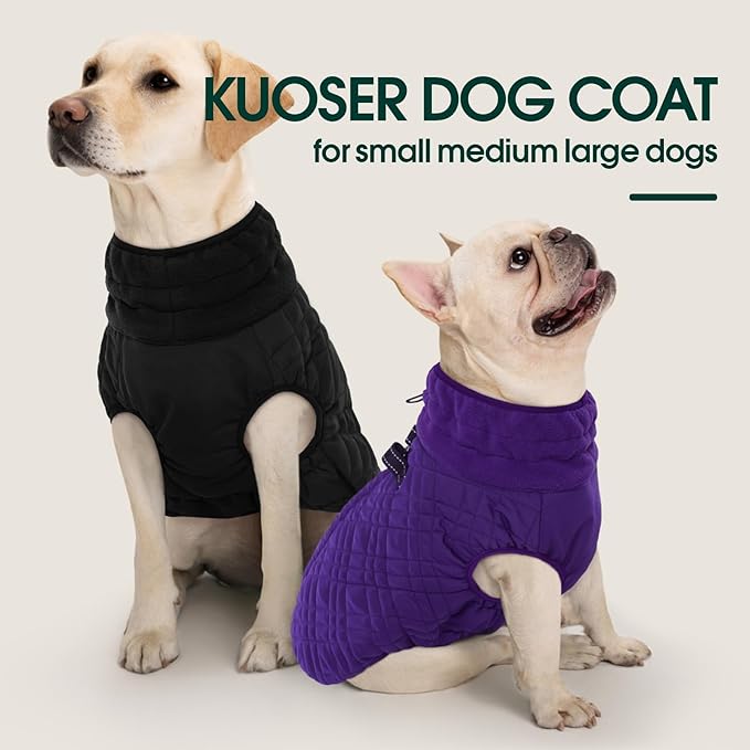 Kuoser XXXL Thermal Dog Suit | Extra Giant Apparel for St. Bernards | D-Ring Safety System Prevents Escape During Storms, Black XXL