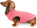DJANGO Puffer Dog Coat – Warm Winter Dog Jacket & Water-Repellent Insulated Puffer Vest with Striped Lining, Harness Hole, Adjustable Fit for Small & Medium Dogs, Dachshunds – Rose Petal Pink, X-Small