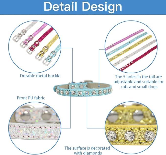 Cat Collar Rhinestone Bling Cute Cat Collars Accessories for Pet Collars Adjustable Ideal for Girl Cats Male Cats(Blue)