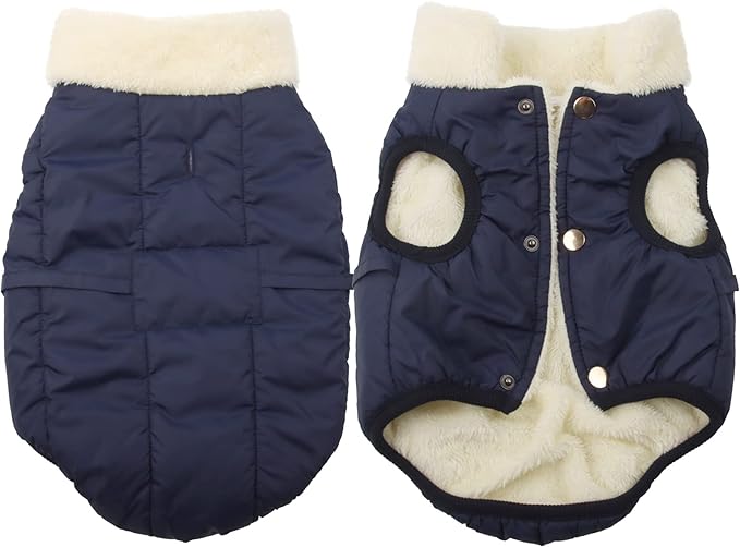 Fleece Lined Warm Dog Jacket for Puppy Winter Cold Weather,Soft Windproof Small Dog Coat,Blue M