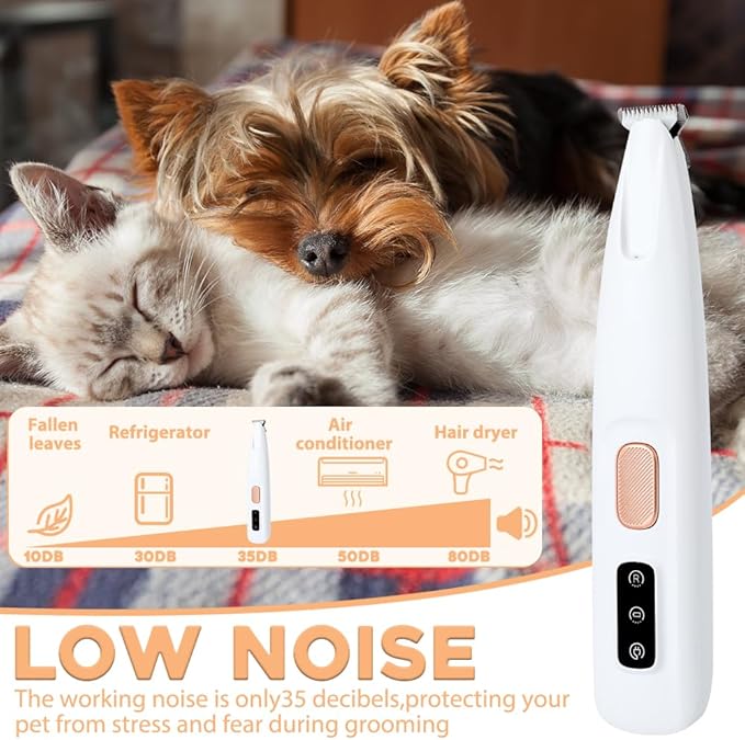 Paw Trimmer, Upgrade Multifunctional Pet Hair Clippers Waterproof Rechargeable Pet Shaver with LED Light, Pet Paw Trimmer for Paws Eyes Ears Face Rump (1PC), White