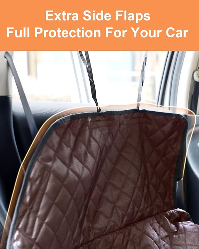 PETICON SUV Cargo Liner for Dogs, Waterproof Pet Cargo Cover Dog Seat Mat for SUVs Sedans Vans with Bumper Flap Protector, Non-Slip, Large Size Universal Fit, Brown