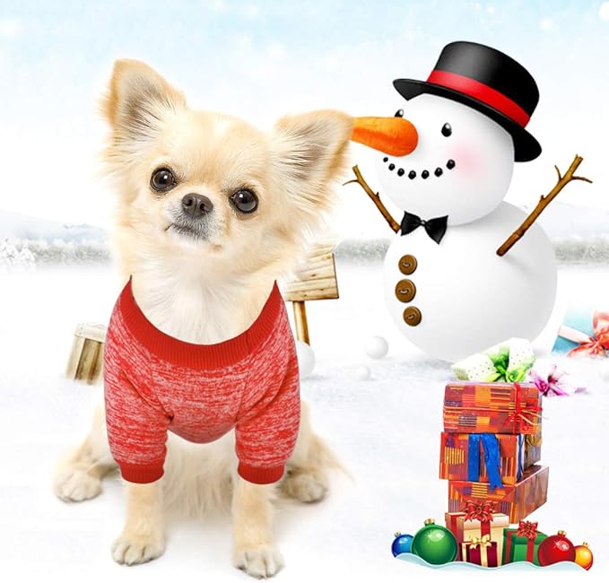 Idepet Pet Dog Classic Knitwear Sweater Fleece Coat Soft Thickening Warm Pup Dogs Shirt Winter Pet Dog Cat Clothes Puppy Customes Clothing for Small Dogs(XXL,Orange Red)