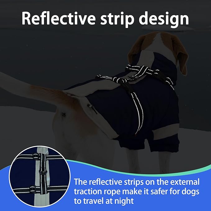 MIGOHI Dog Coat with Harness Built in, 2-in-1 Windproof Dog Winter Jacket, Thermal Reflective Snowsuit with Turtleneck, Back Zipper Fleece Coat for Small Dogs, Chihuahua, Navyblue, XS