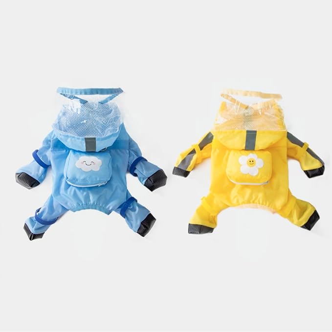Full Coverage Small Dog Raincoat, Waterproof with Four-Leg Protection, Ideal for Teddy Bears, Includes Waterproof Mini Backpack (Blue, XX-Large(Suggest Weight 16.6-22lb))