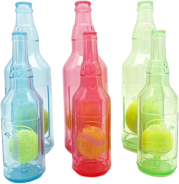 Wine Bottle Dog Toy, Fun Interactive Cute Squeaky Dog Toys with Tennis Ball Inside, Ideal for Large/Medium/Small Dogs to Fetch Games and Bonding Time, Not for Heavy Chewers, Large-Blue