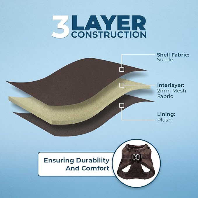 Best Pet Supplies - All Weather Mesh/Plush, Reflective, No Pull Harness for Small, Medium Dogs, Cats - Secure with Hook & Loop Fastener, Buckle, Double D-Rings - Chocolate Suede, XS