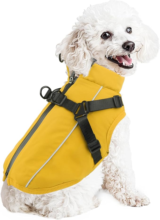 Dog Winter Coat Reflective Water-Resistant Jacket, Fleece Lined Windproof Puppy Coat with Back Zipper & D-Ring, Cold Weather Dog Coats for Small Medium Large Dogs (S, Orange)