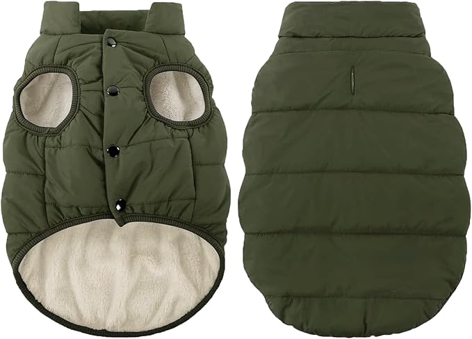 ASENKU Windproof Dog Winter Coat Waterproof Fleece Jacket Cold Weather Pet Apparel for Small Medium Large Dogs (ArmyGreen, 2XL)