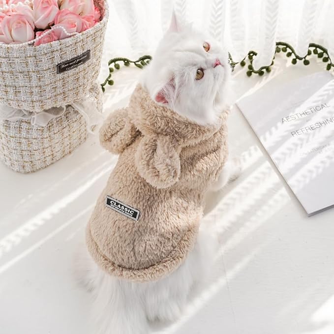 Cat Bunny Ears Costume Cute Dog Kitten Hoodies Sweater Rabbit Ears Puppy Pet Apparel (X-Large,Beige)
