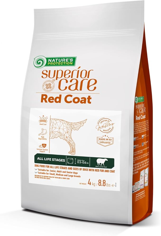 Nature's Protection Dry Dog Food for Small, Medium & Large Breed - High Protein, Grain Free Tear Stain Diet - Dog Kibble for Puppy & Adult Dogs with Red Fur (Superior Care - Lamb, 8.8 lb)