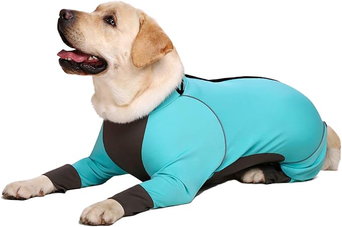 Dog Jumpsuit - Blue Zip Up Dog Clothes, Large Size, Waterproof, Full Belly (Blue, 30)