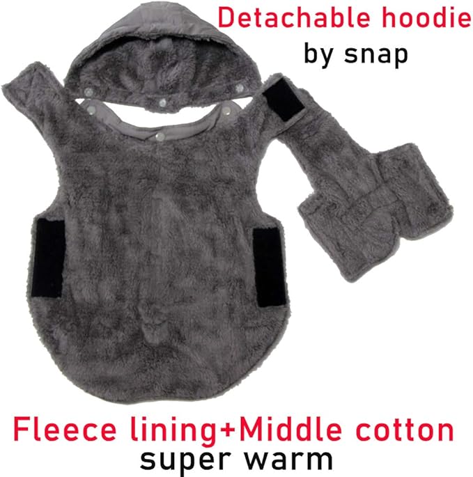 Fleece Dog Hoodie for Large Dogs Super Warm Doggie Jacket for Cold Winter Dog Coats,Grey XXXL