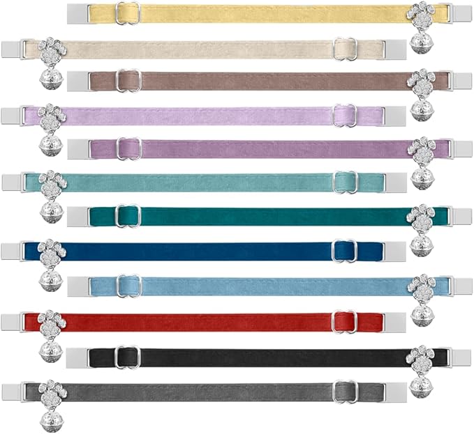 Personalized Breakaway Cat Collars - Magnetic Buckle, Bell - Safety Quick Release, Customized for Girls & Boys Cats- (Velvet-Green)