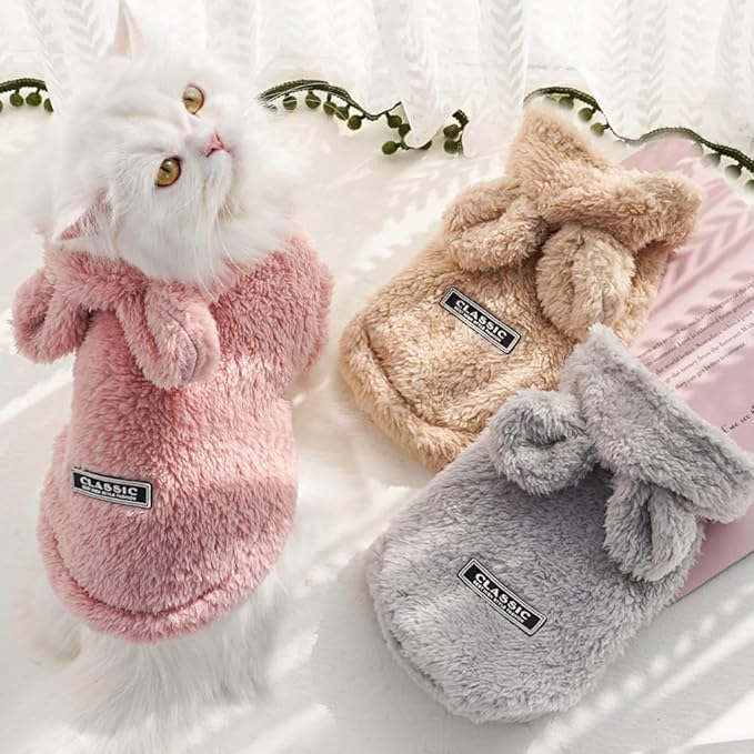 Cat Bunny Ears Costume Cute Dog Kitten Hoodies Sweater Rabbit Ears Puppy Pet Apparel (Medium,Pink)