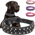 Serijoars Spiked Studded PU Leather Dog Collar for Small, Medium, Large Breeds, Pit Bull, Bully, Husky, Terrier, Adjustable (Black, L (41-47CM))