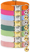 Personalized Cat Collar with Name Plate,Adjustable Tough Nylon Cat ID Collars with Bell,Customize Engraved Pet Name and Phone Number (Velvet Style C)
