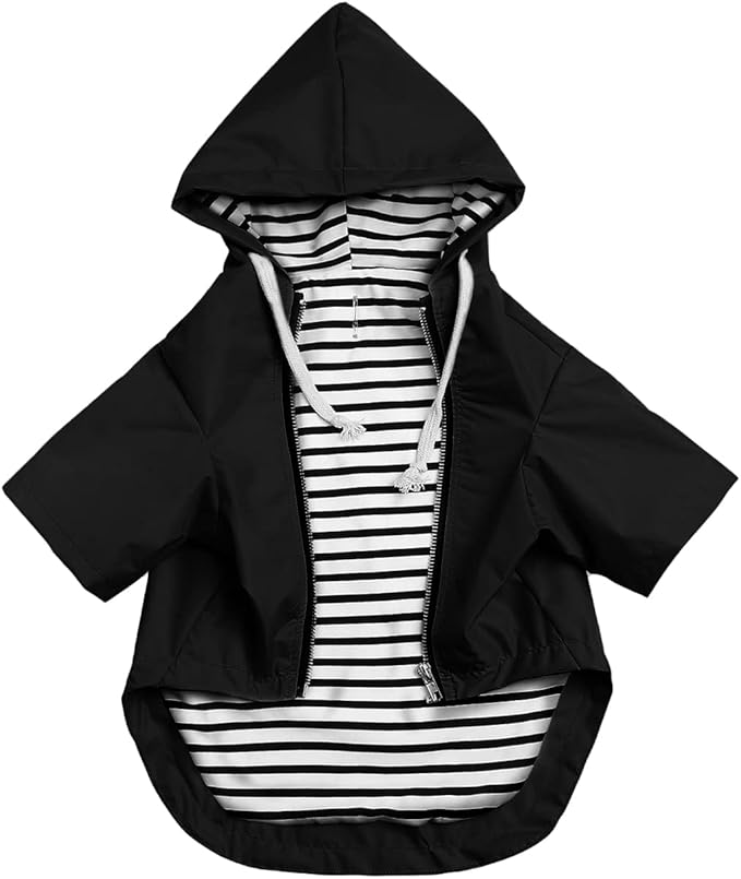Dog Raincoat rain Jacket Raincoat Dogs Waterproof Small Medium Breeds Zip Closure Storage Pocket Harness Hole Black S