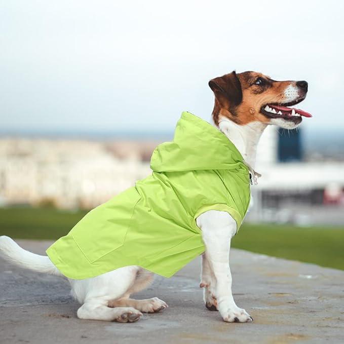 Dog Raincoat rain Jacket Dogs Waterproof fit for Small Medium Breeds Zipper Closure Pocket Storage in Cold Day - Light Green - XXL