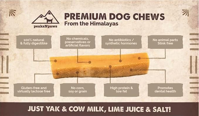 peaksNpaws Premium Yak Cheese Dog Treats - Natural Yak Chews from Himalayan Mountains - Grain Free, Lactose Free - Easily Digestible, 100% Eco-Friendly Packaging (1 Lb. Bag)