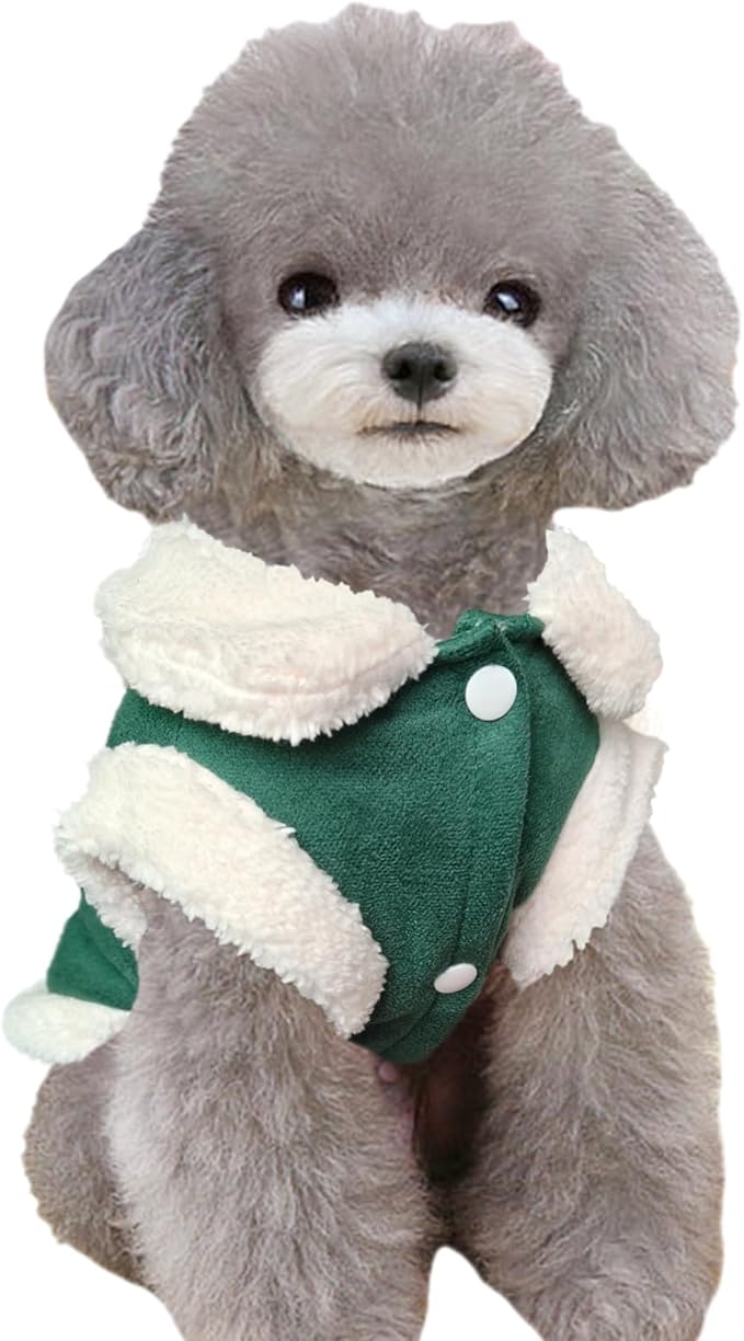 Jecikelon Bowtie Dog Cold Weather Coat Fleece Lining Warm Pet Puppy Turtleneck Dogs Winter Clothes for Small Dogs with D-Ring (Green, Large)