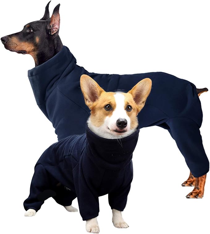 ROZKITCH Dog Fleece Pajamas, Pet Windproof Warm Cold Weather Jacket Vest Cozy Jumpsuit Apparel Outfit Clothes for Small Dog Walking Hiking Sleep Blue XS