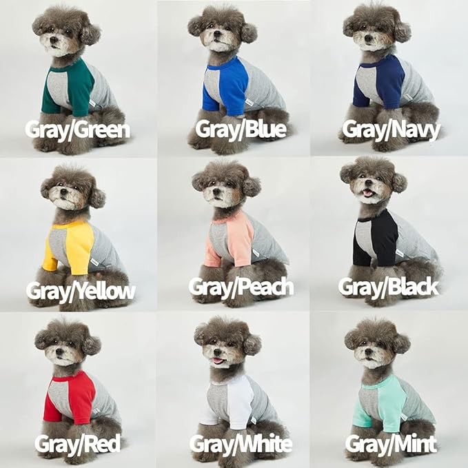 Dog Shirt for Small and Large Dogs Raglan Cotton T-Shirts Soft Breathable Dog Shirts pet Clothes Gray Series (2X-Large, Gray/White)