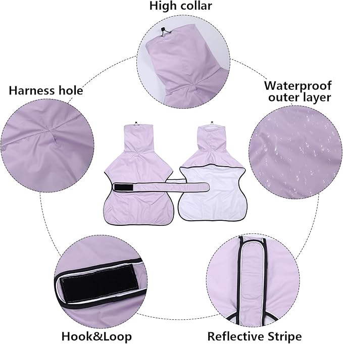 Dog Raincoat with Reflective Bar, Rain/Water Resistant, Adjustable Vest - Dog Raincoats for Greyhounds, Lurchers and Whippets - Purple - XL
