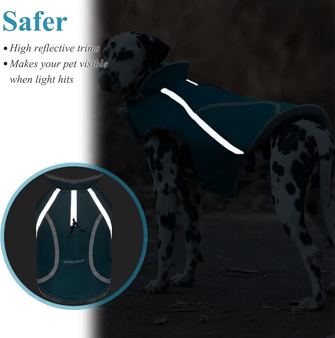 VIVAGLORY Frostfit Dog Coat, Dog Jacket for Winter & Cold Weather, Warm Fluffy Fleece Lined Water Resistant Reflective for Puppy, Coat with Velcro Fastening & Leash Hole, S, Turquoise