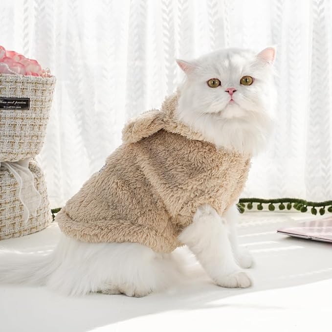 Cat Bunny Ears Costume Cute Dog Kitten Hoodies Sweater Rabbit Ears Puppy Pet Apparel (Large,Beige)