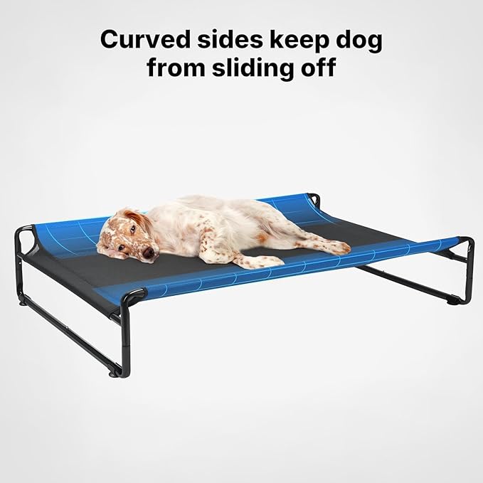Veehoo Original Outdoor Elevated Dog Bed, Cooling Raised Dog Cot for Large Dogs, Portable Standing Pet Hammock Platform with Washable Breathable Mesh, No-Slip Feet, XX-Large, Black, CWC2201