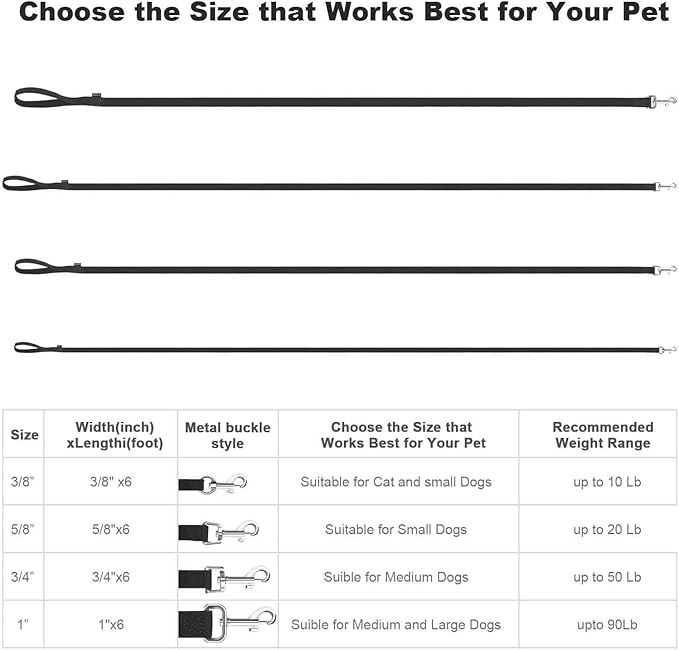 AMAGOOD 6 FT Puppy/Dog Leash, Strong and Durable Traditional Style Leash with Easy to Use Collar Hook, Great for Small, Medium and Large Dogs (3/4 in x 6 ft, Black and Green (2-Pack))