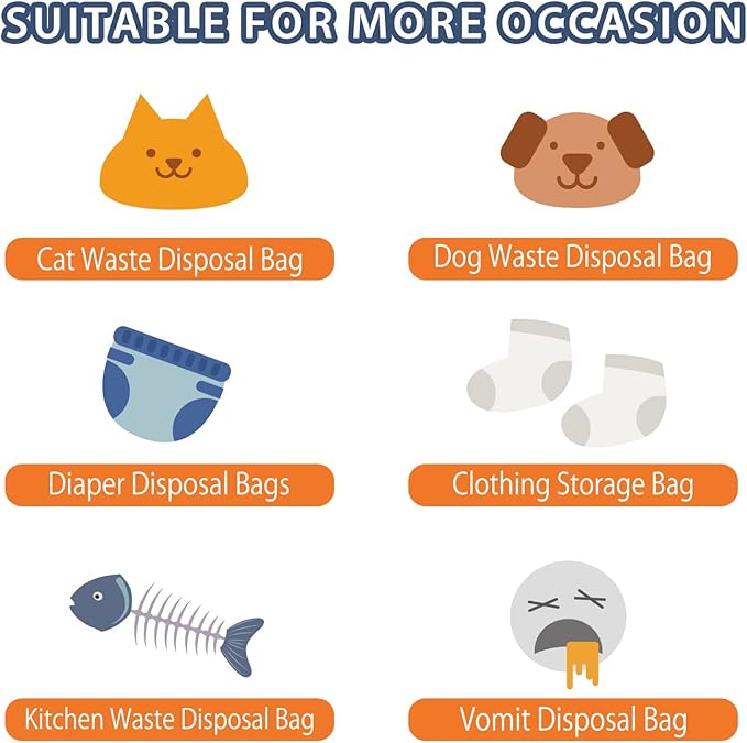 Odor Sealing Waste Disposal Bags L/120 Count Cat Litter Bags Unscented Cat poop bags Large Capacity Diaper Disposal or Pet Waste Bags[Color:Blue]