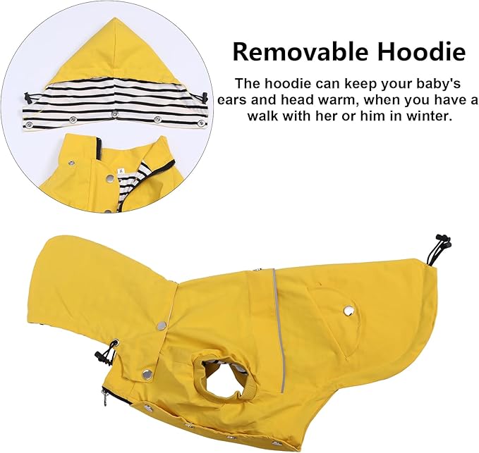 Dog Raincoat Waterproof Raincoats Dog rain Jacket Buttons Zipper Hood Drawstring Suitable for Small Medium Yorkie Terrier Schnauzer Poodle Border Collie Labrador 8lbs to 80lbs Yellow S