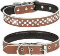 Rhinestones Dog Collar, Adjustable Sparkly Crystal Studded Genuine Leather Pet Dog Collar for Small and Medium Dogs (L, Brown)