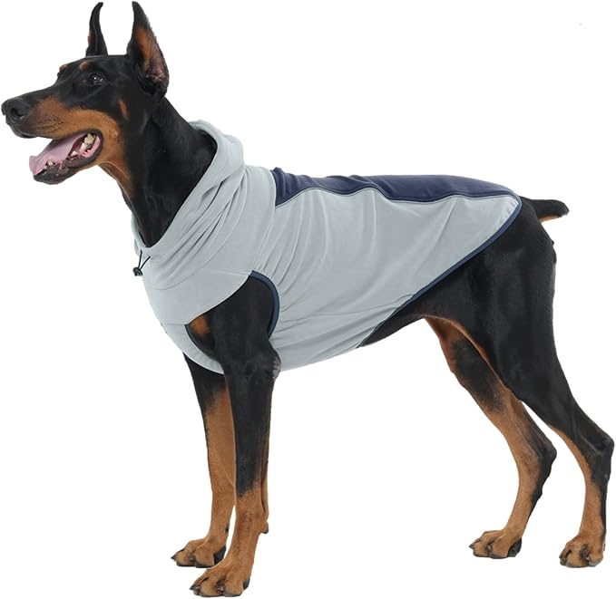 IECOii XXL Soft Fleece Dog Sweater, Stretchy Large Dog Sweater Vest with Leash Hole, Warm Dogs Fall Winter Hoodie for Indoor & Outdoor, Safety Reflective Great for Night Walks, Pitbull, Blue, XXL