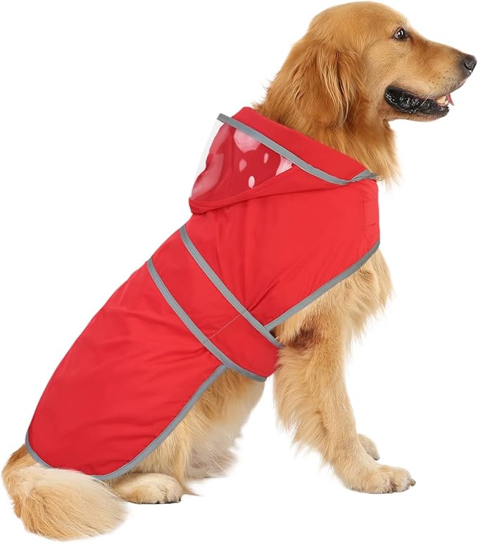 HDE Dog Raincoat with Clear Hood Rain Jacket Poncho for Small Medium Large Dogs Red - 3XL
