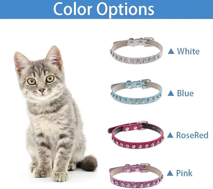 2 Pack Cat Collar Rhinestone Bling Cute Cat Collars Accessories for Pet Collars Adjustable Ideal for Girl Cats Male Cats(Silvery Gold)