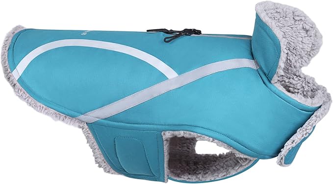 VIVAGLORY Frostfit Dog Coat, Dog Jacket for Winter & Cold Weather, Warm Fluffy Fleece Lined Water Resistant Reflective for Puppy, Coat with Velcro Fastening & Leash Hole, XL, Turquoise