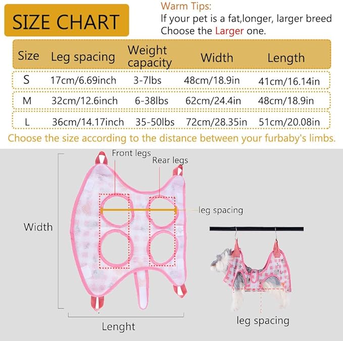 AIO Cat & Dog Restraint Sling for Nail Trimming Foldable Dog Grooming Supet Relaxation Hammock Harness for Pet Grooming S Pink