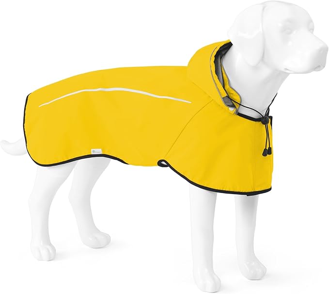 Mile High Life Dog Raincoat, Adjustable Waterproof Pet Rain Jacket, Reflective Hooded Poncho for Small Medium Large Dogs, Lightweight Breathable Pet Rain Coat (Yellow,M Chest 22"-28")