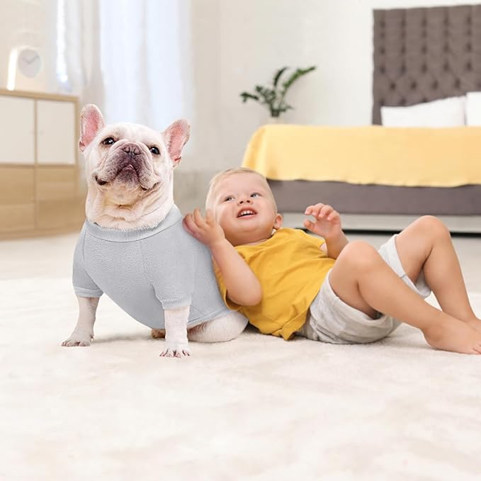 Idepet Dog Fleece Sweater - Soft Puppy Sweater & Cat Apparel - Warm Winter Shirt (Grey, Small)