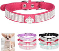 Serijoars Small Dog Collar with Rhinestone Crystal Diamond Colorful Bling Girl Puppy Cat Collars (XS, Hot Pink4)