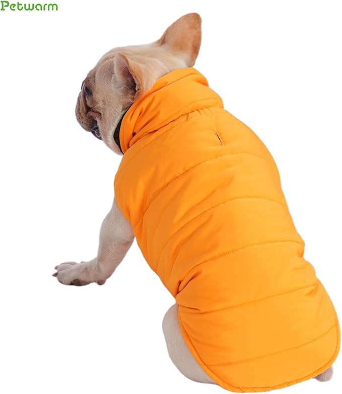 PetWarm Reversible Dog Cold Weather Coats, Waterproof Dog Puffer Vest, Vest for Dogs with Hook-and-Loop Strap, Windproof Outdoor Coat for Winter Walks and Snowy Days, Orange, XL