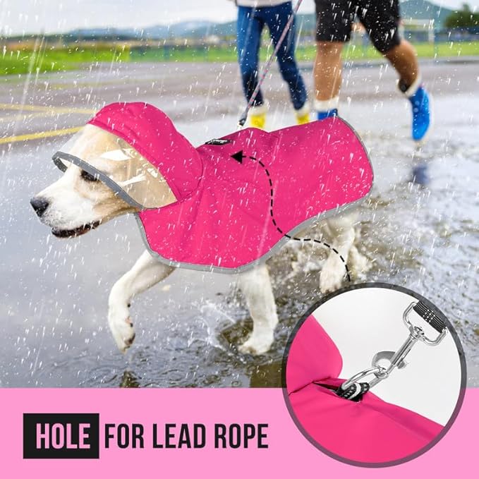 SlowTon Dog Raincoat, Adjustable Dog Rain Jacket Clear Hooded Double Layer, Waterproof Poncho with Reflective Strip Straps and Storage Pocket for Small Medium Large Dogs Puppies(FU L)