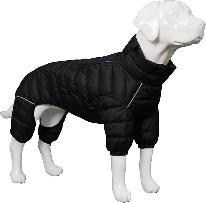 Lovelonglong Dog Coat Dog Warm Jacket, 4 Legs Covered Waterproof Windproof Reflective Warm Dog Vest, Zippered Adjustable Outdoor Dog Snow Jacket for Small Medium Large Dogs Black S