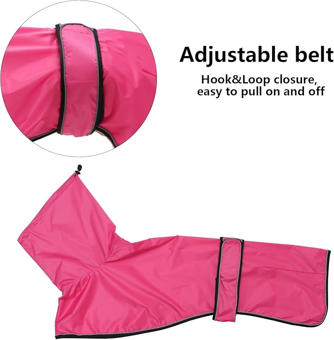 Dog Raincoat with Reflective Bar, Rain/Water Resistant, Adjustable Vest - Dog Raincoats for Greyhounds, Lurchers and Whippets - Pink - S